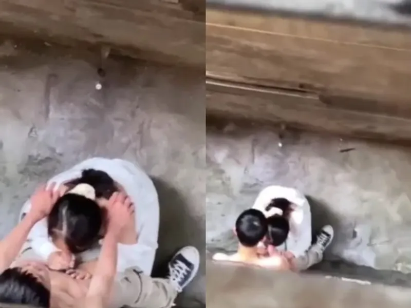 Quay lén em học sinh bú cò gấu ở khe nhà